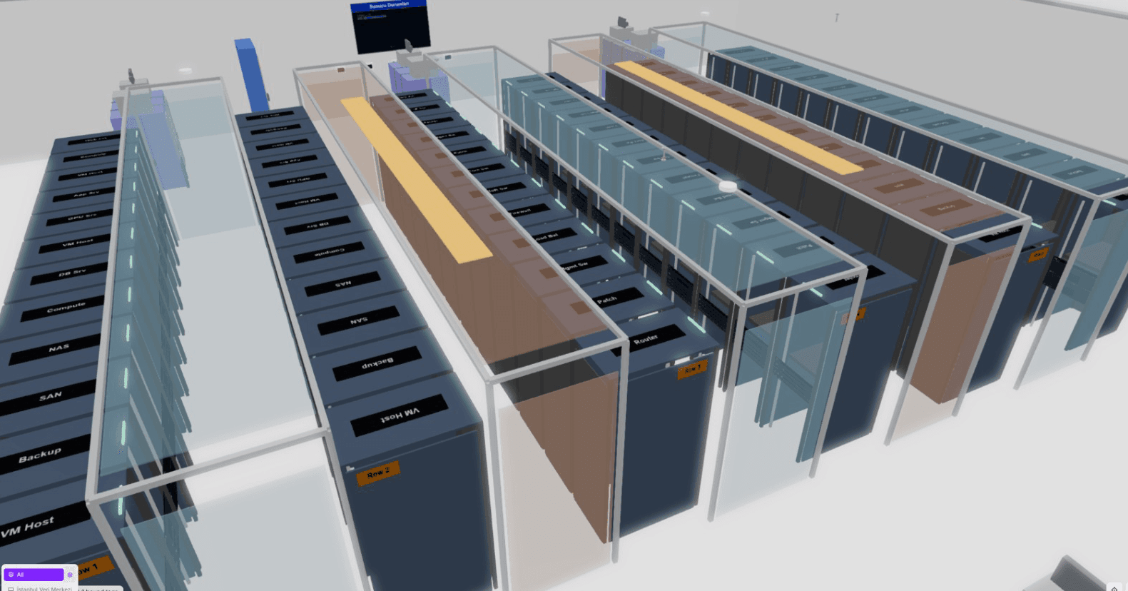 Tag-bound 3D plant view with running, stopped and alarm color states